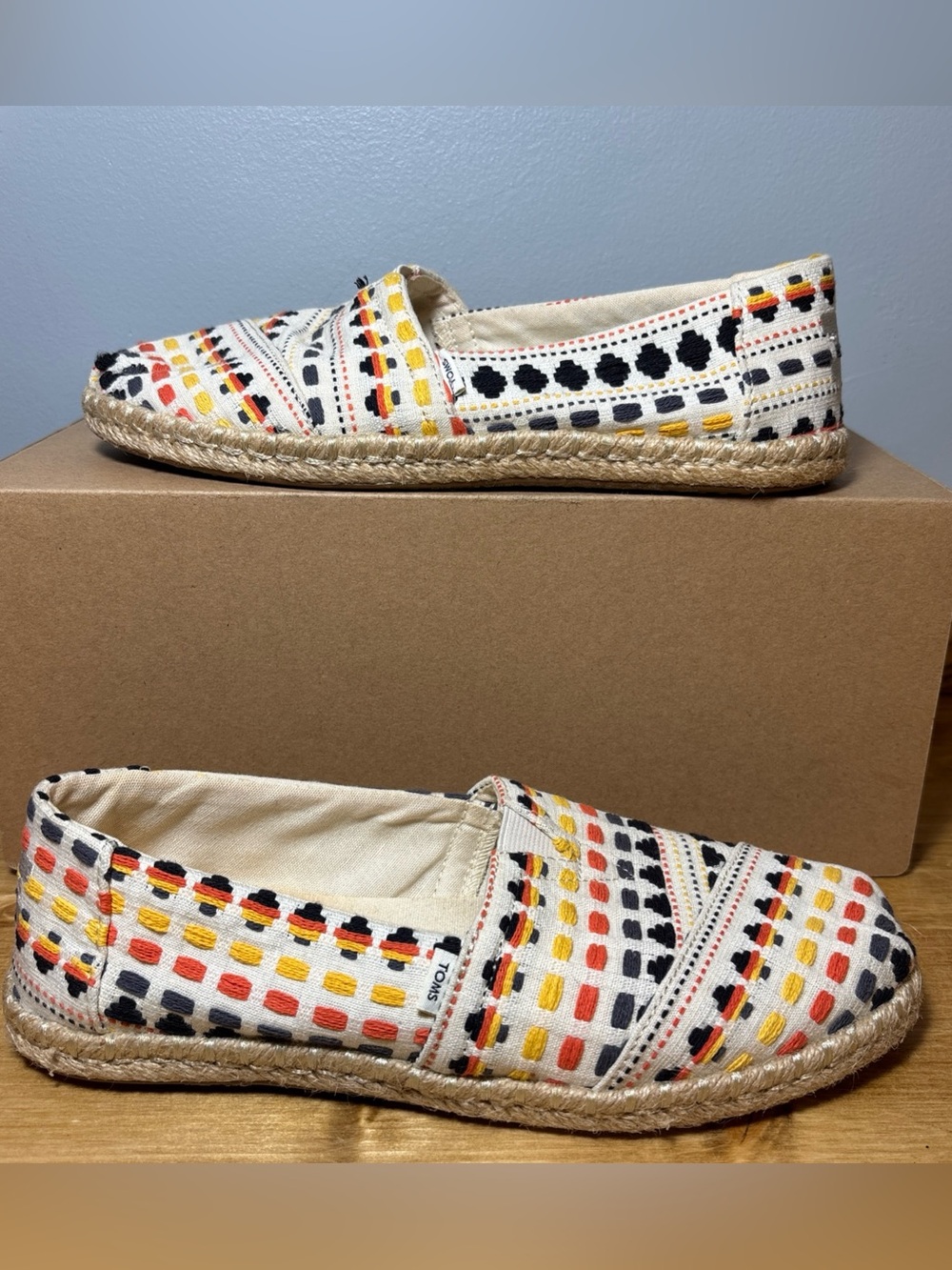 TOMS Alpargata Rope Espadrille Flat Women’s 7 Natural Woven Boho Embroidered